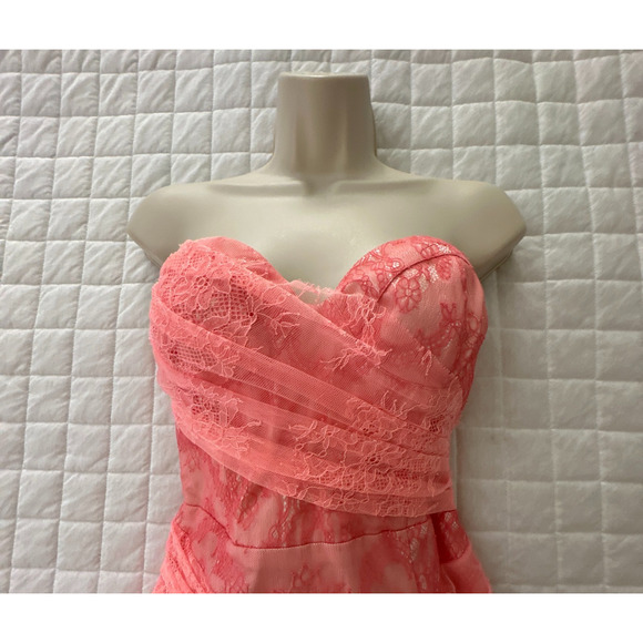 BEBE Womens Dress Small Coral Pink Lace Mini Sheath Retro Y2K Coquette Party - Picture 2 of 10
